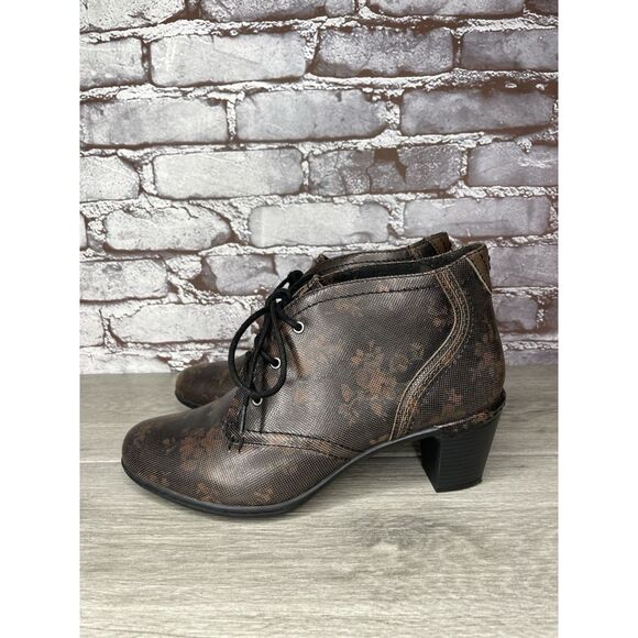 ROCKPORT Cobb Hill Rashel Dark Brown FLoral Leather Laced Booties Women 9M US/40 - Picture 1 of 16